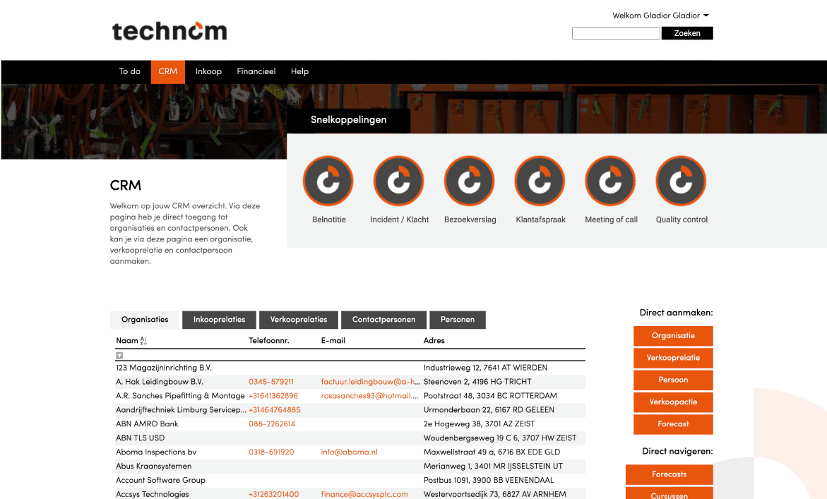 Technom CRM pagina