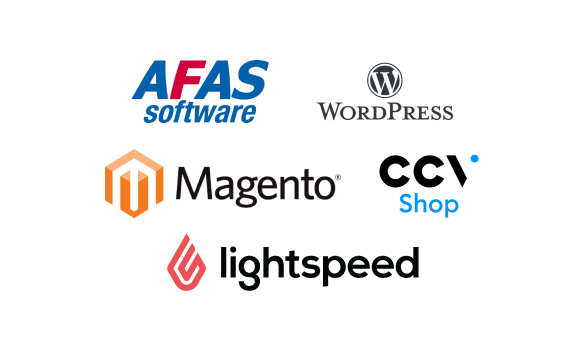 AFAS software, WordPress, Magento, CCV shop en lightspeed logo's