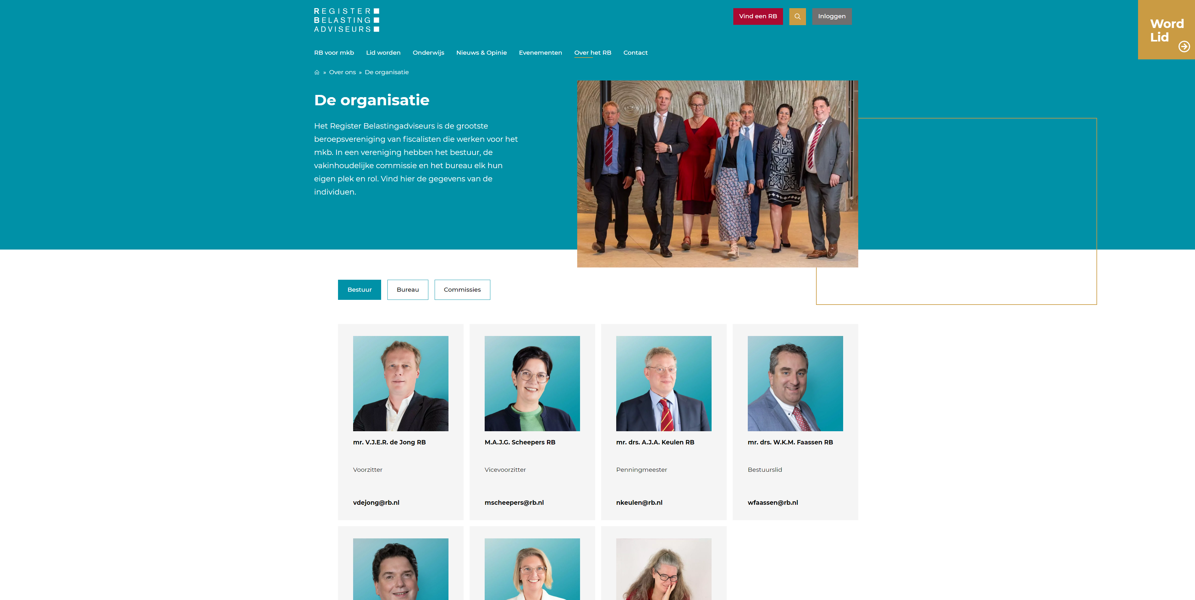 De organisatie pagina RB website