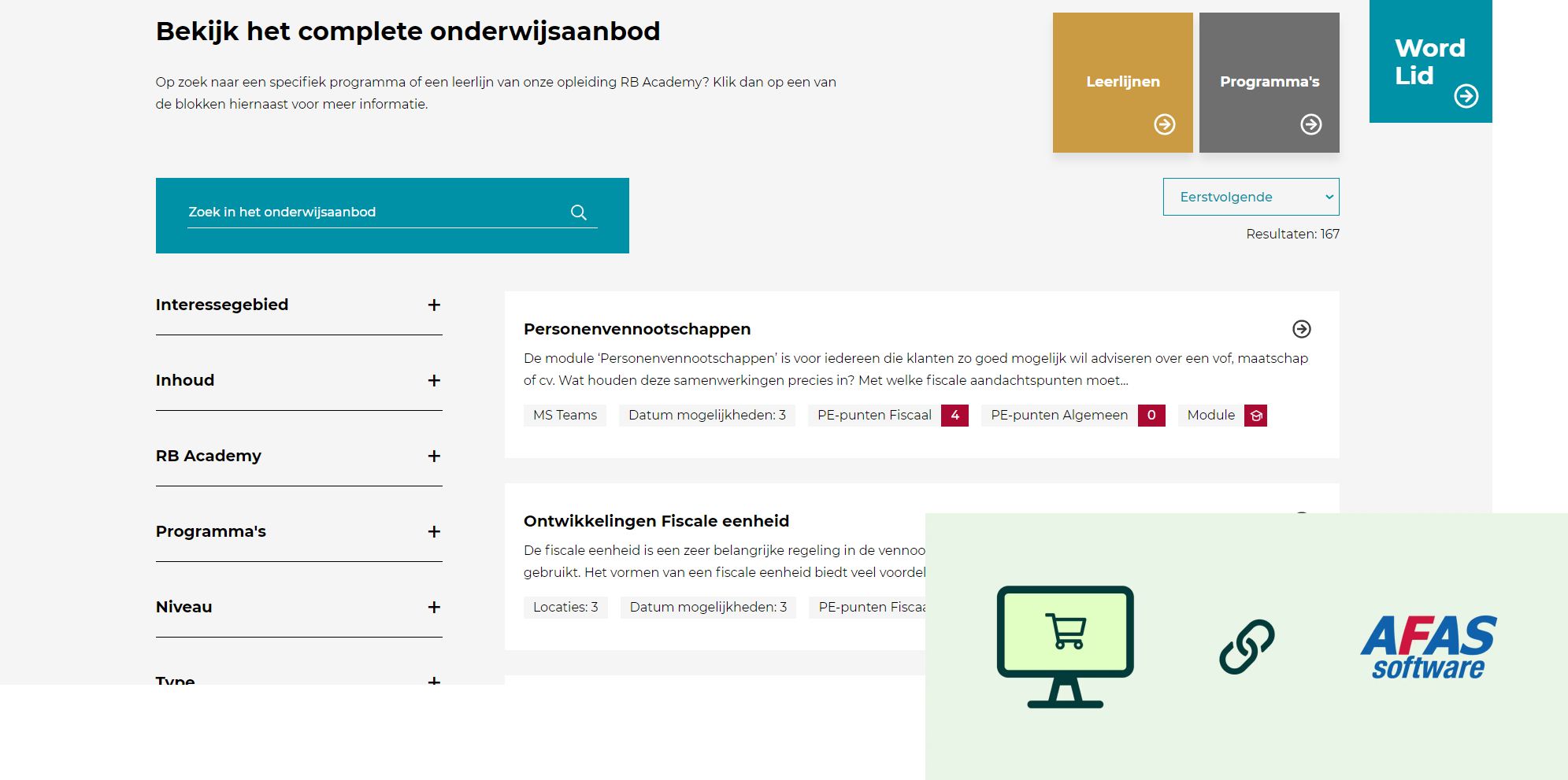 RB cursusaanbod met AFAS koppeling
