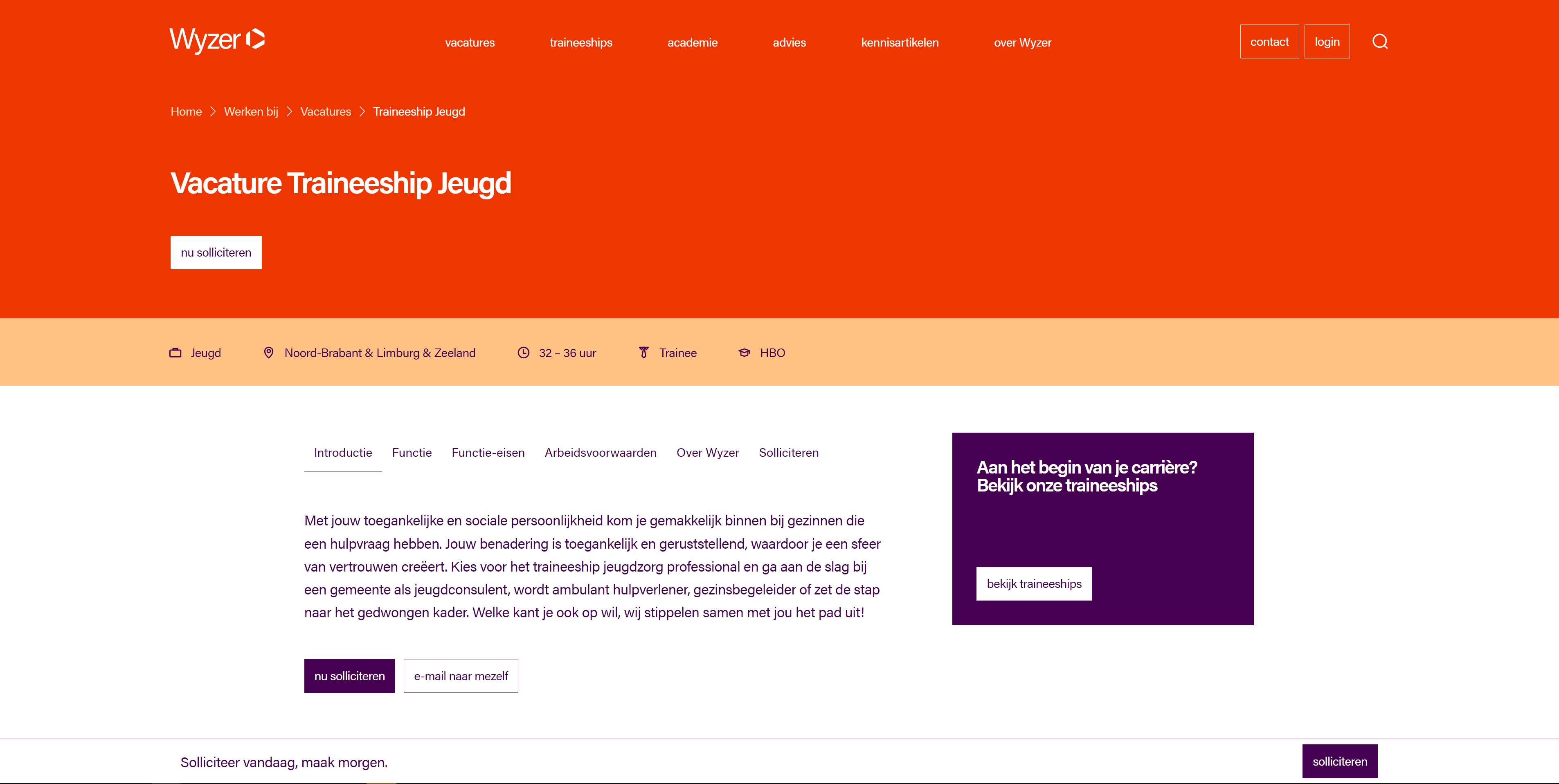 Vacature detail pagina waarop men kan solliciteren.