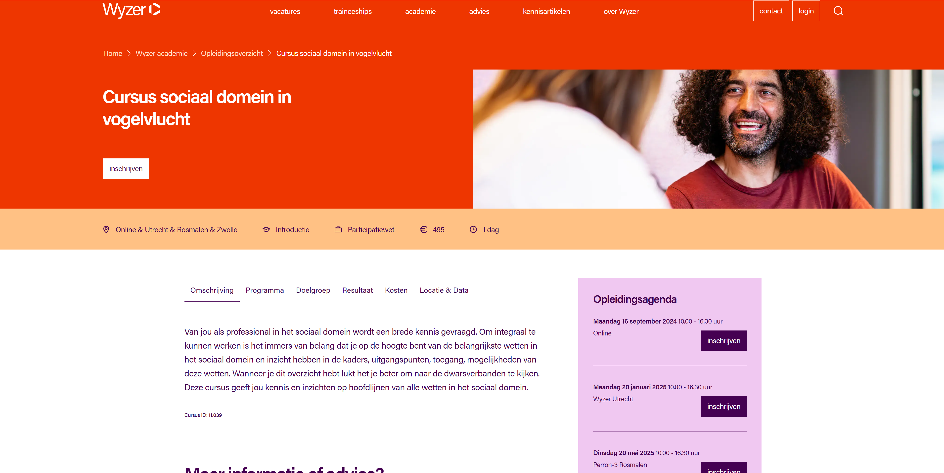 Opleiding detailpagina, met informatie uit AFAS op de website van Wyzer.