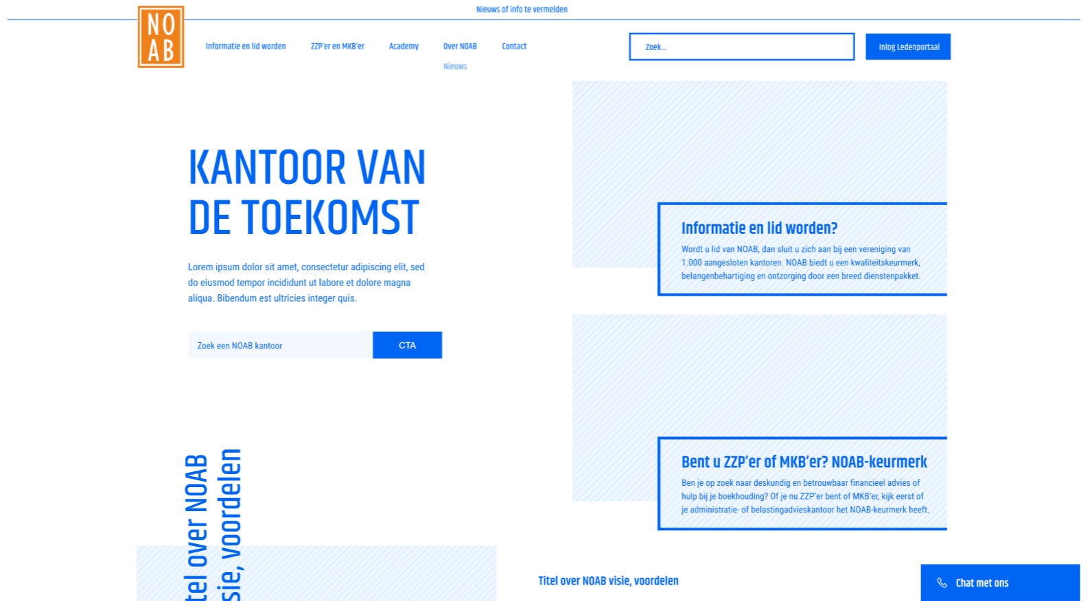 Wireframe voor de homepagina van de corporate website